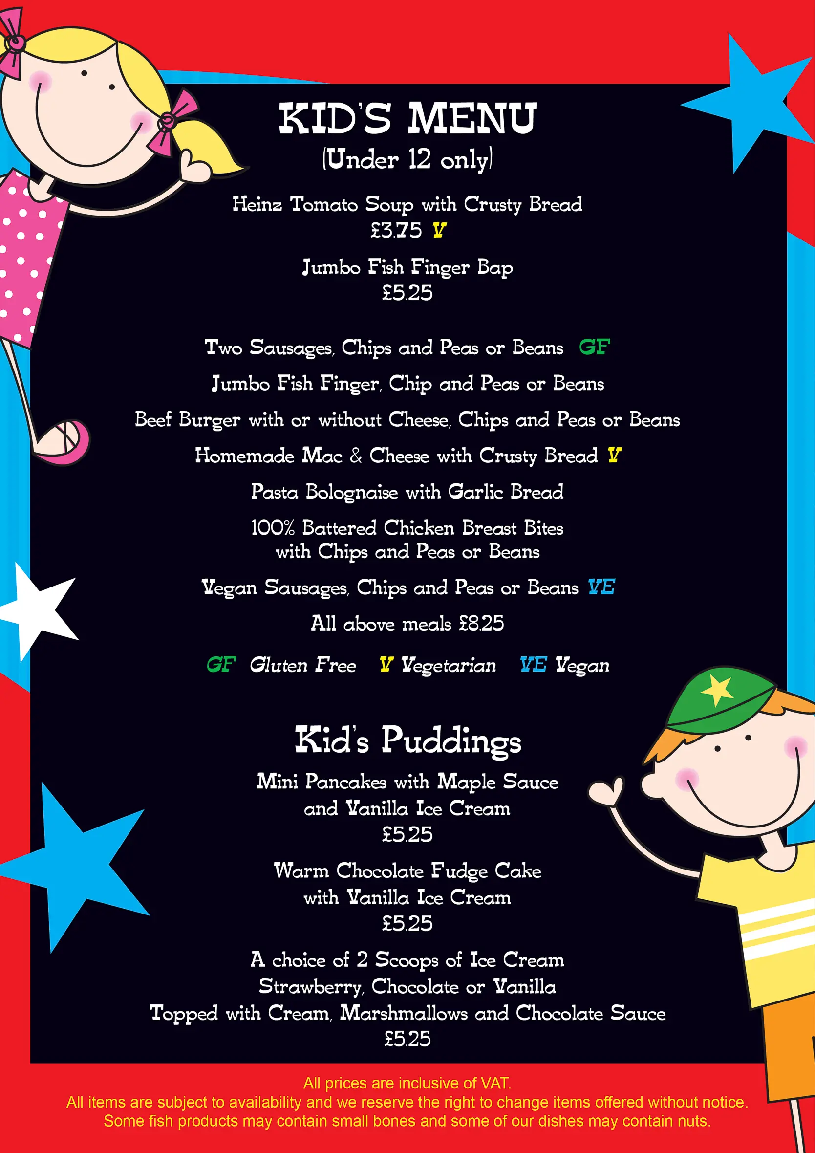 a copy of the kids menu from the horse amd groom